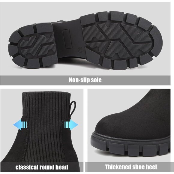 Women's Chelsea Platform Black-rm Ankle Boots Stylish Comfortable Slip On Shoes - Picture 3 of 7